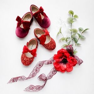 Felix & Flora Toddler Dress Shoes Bundle - Size 5 - Red Glitter, Burgundy Velour